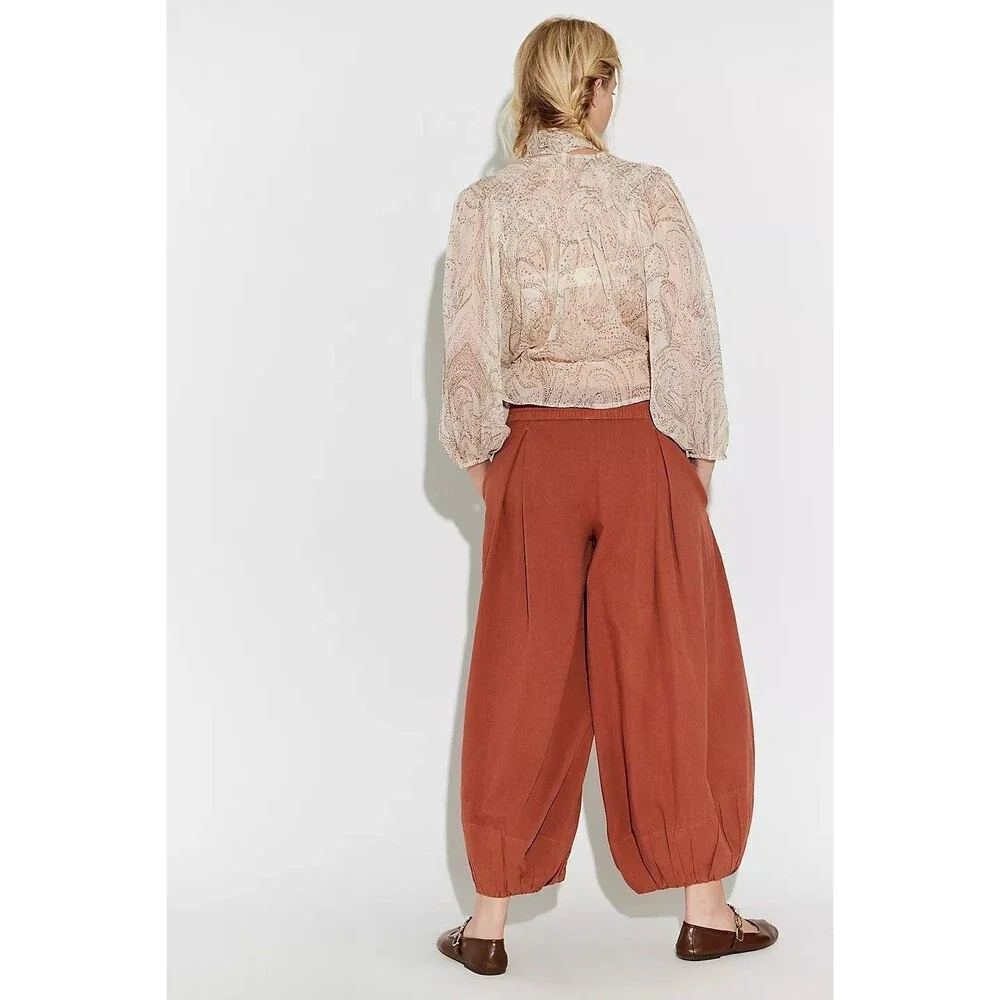 Free People Moonflower Pull-On Balloon Trousers Pants Mid-Rise Solid S 287145 - Picture 6 of 16